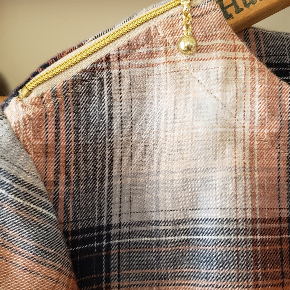 LL Bean Plaid Top with Zipper Shoulder Detail XS